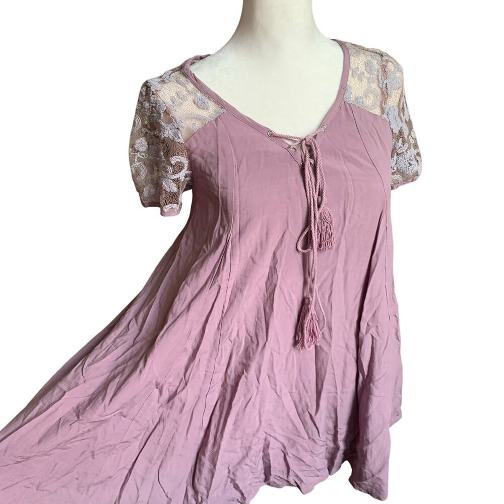 bäcio bohemian floral lace dusty purple fringe blouse